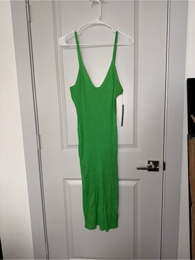 Almost Famous Bright Green Ribbed Midi Dress